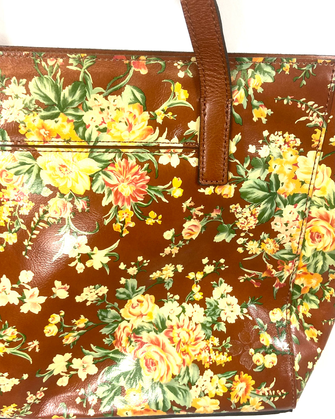 Brown Floral Leather Shoulder Bag