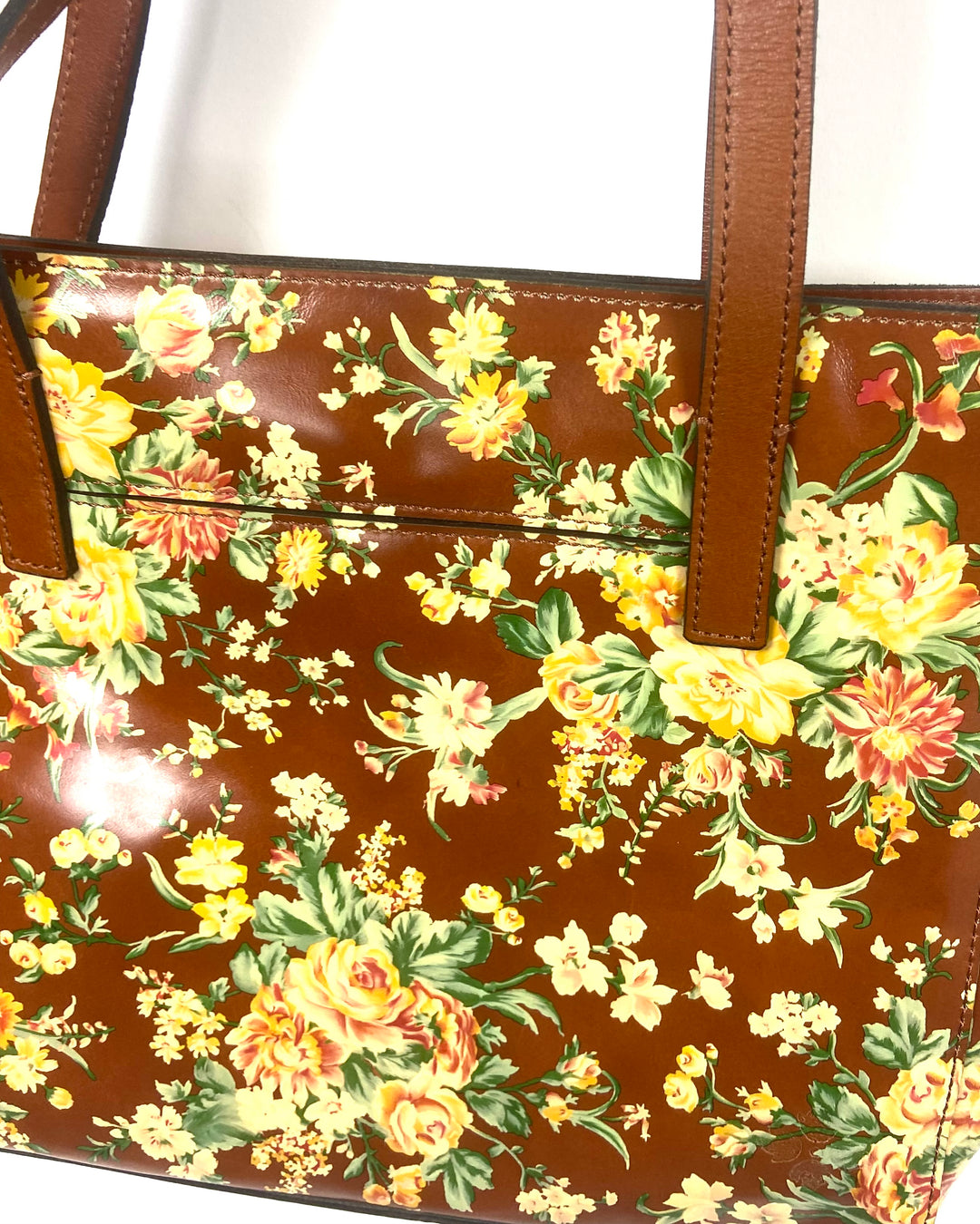 Brown Floral Leather Shoulder Bag