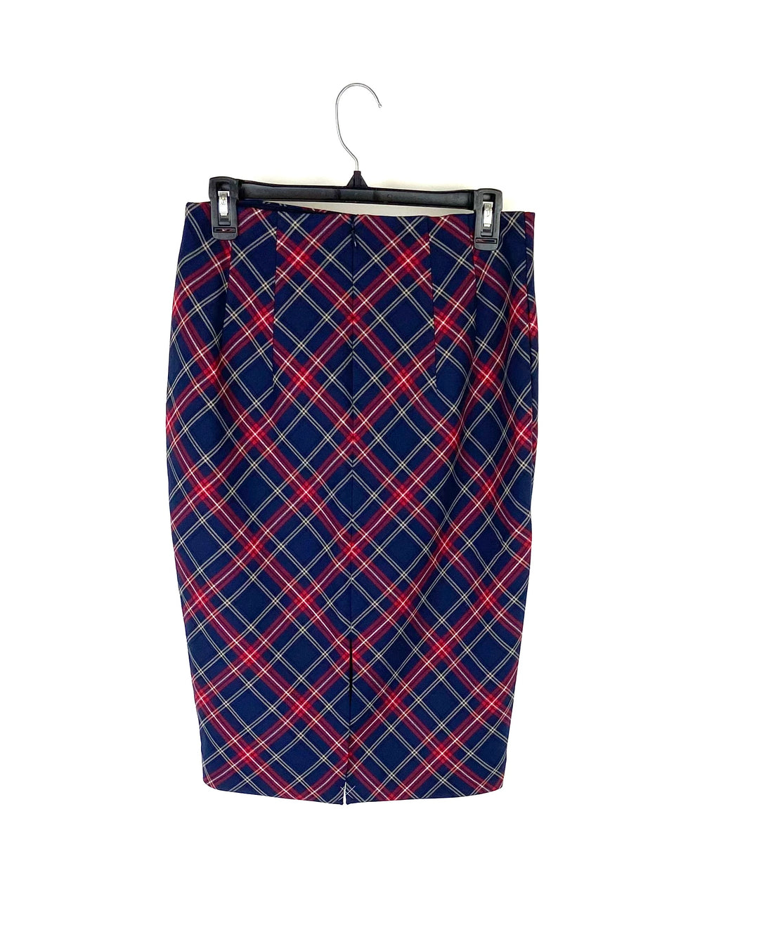 Navy & Red Plaid Midi Skirt - Size 6