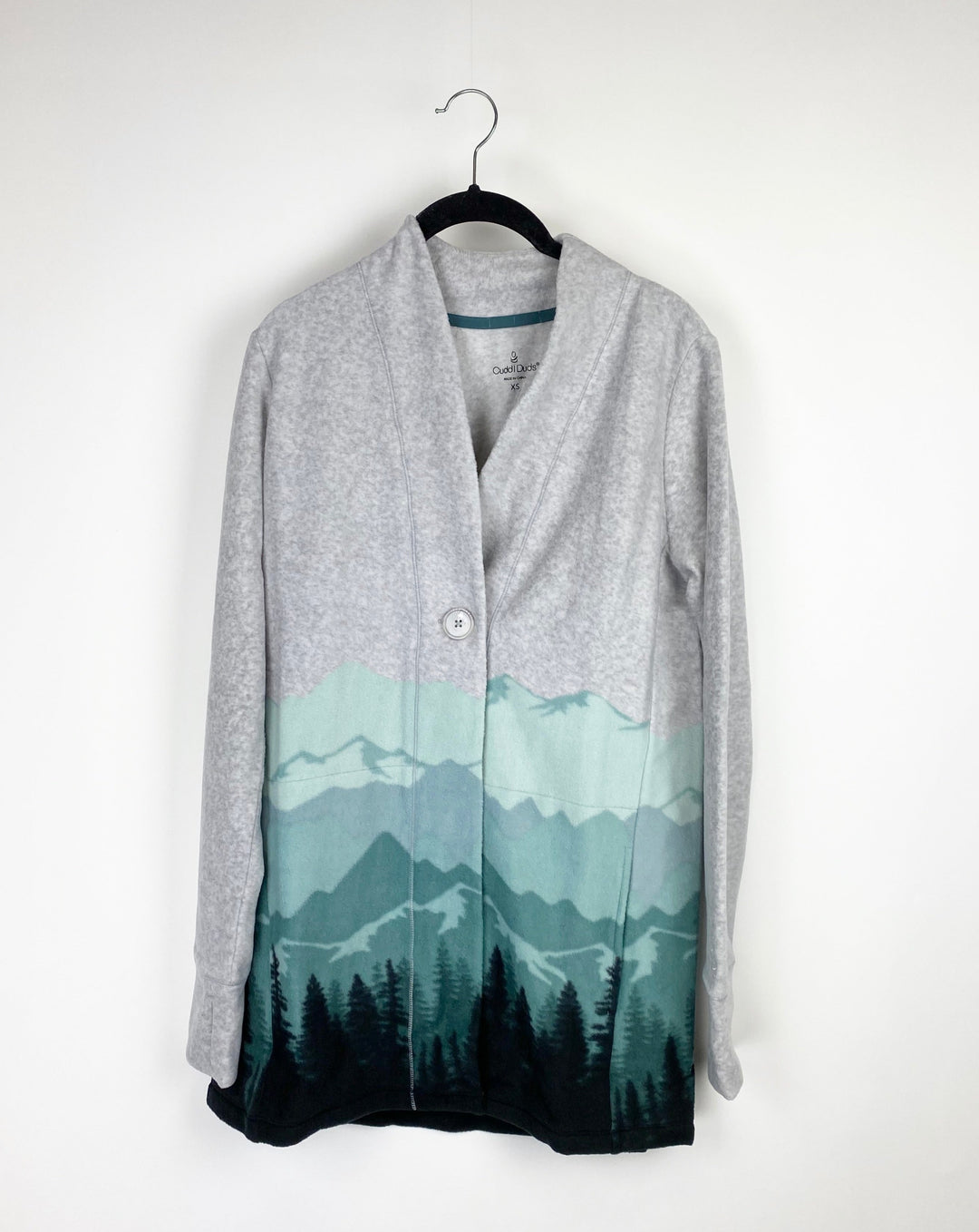 Grey and Green Winter Woods Cardigan - Extra Small