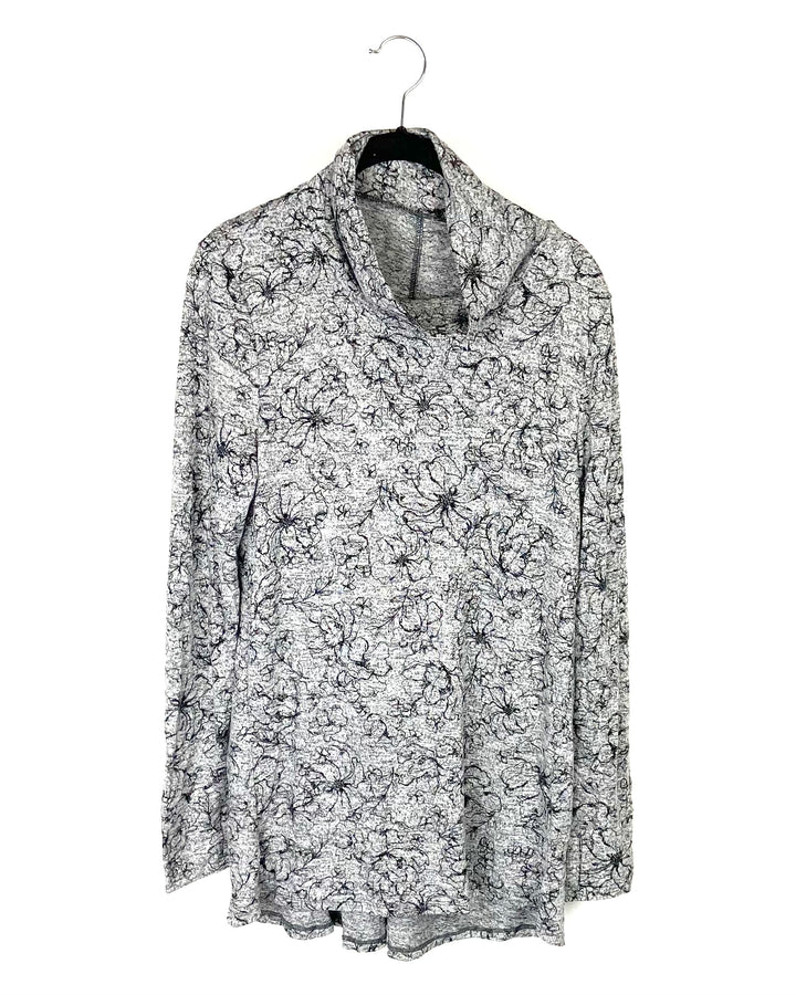 Gray and Black Floral Printed Sweater - Small