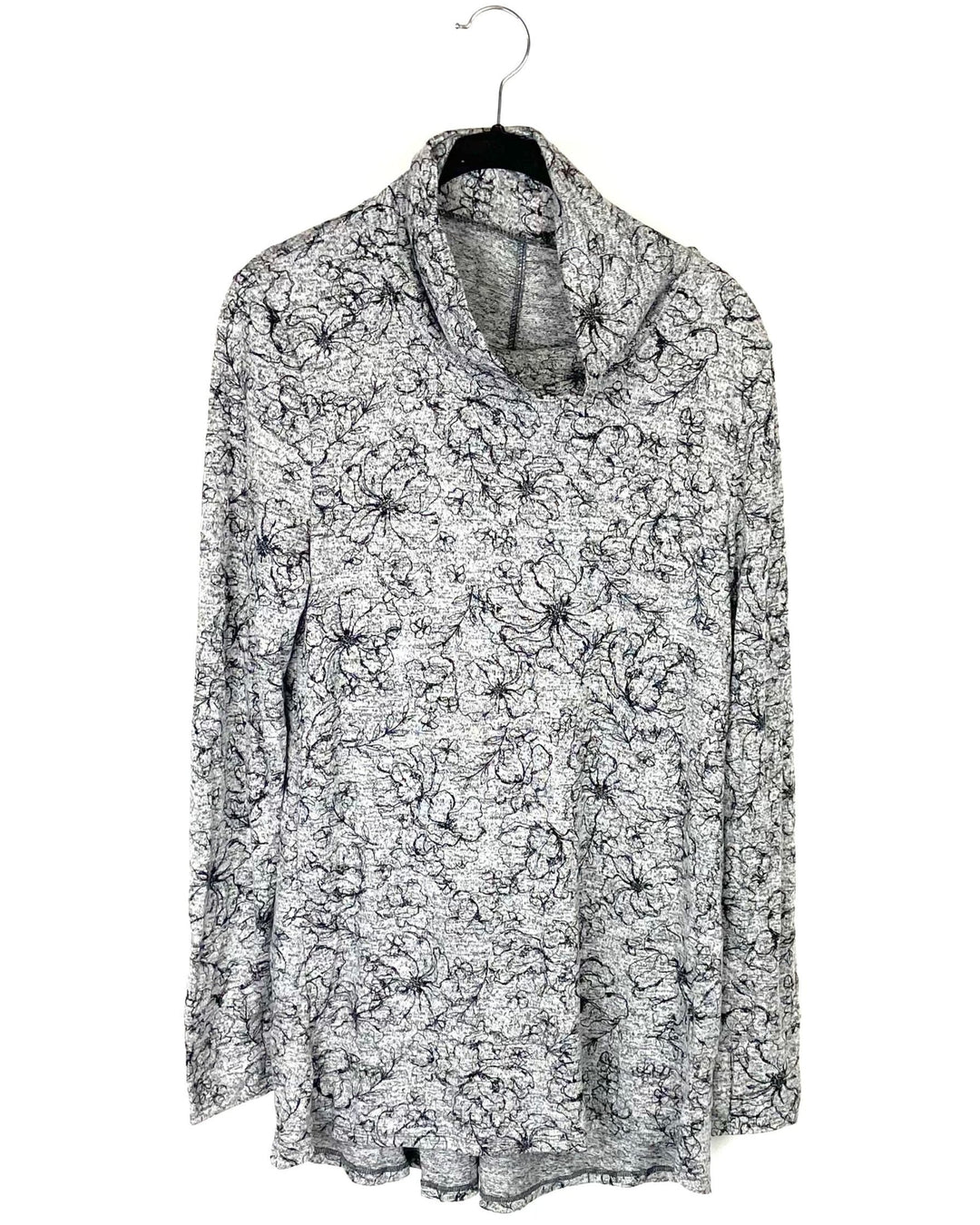 Gray and Black Floral Printed Sweater - Small