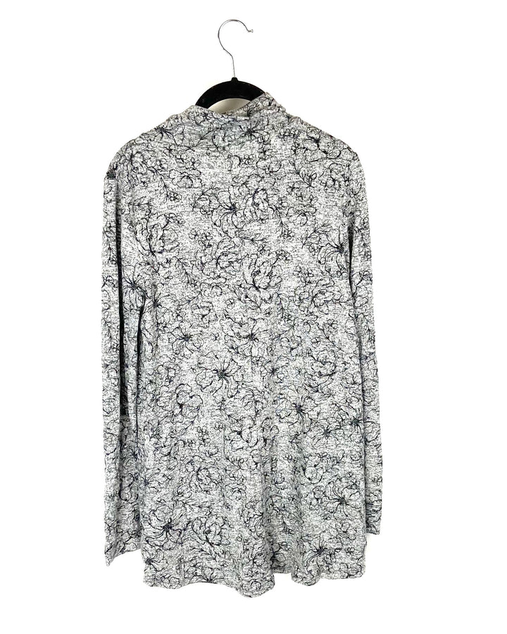 Gray and Black Floral Printed Sweater - Small