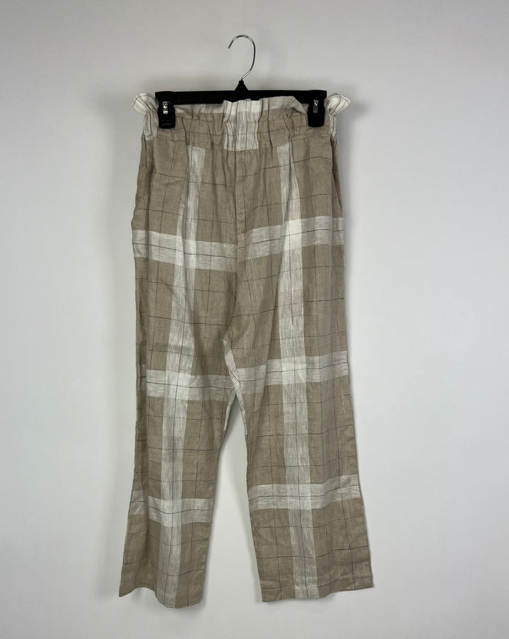 Plaid Linen Pants with Ruffle Waist - Medium