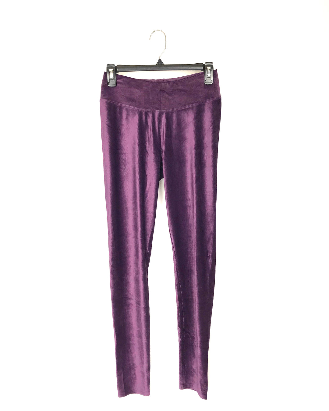 Purple Ribbed Velvet Leggings - Extra Small and Small