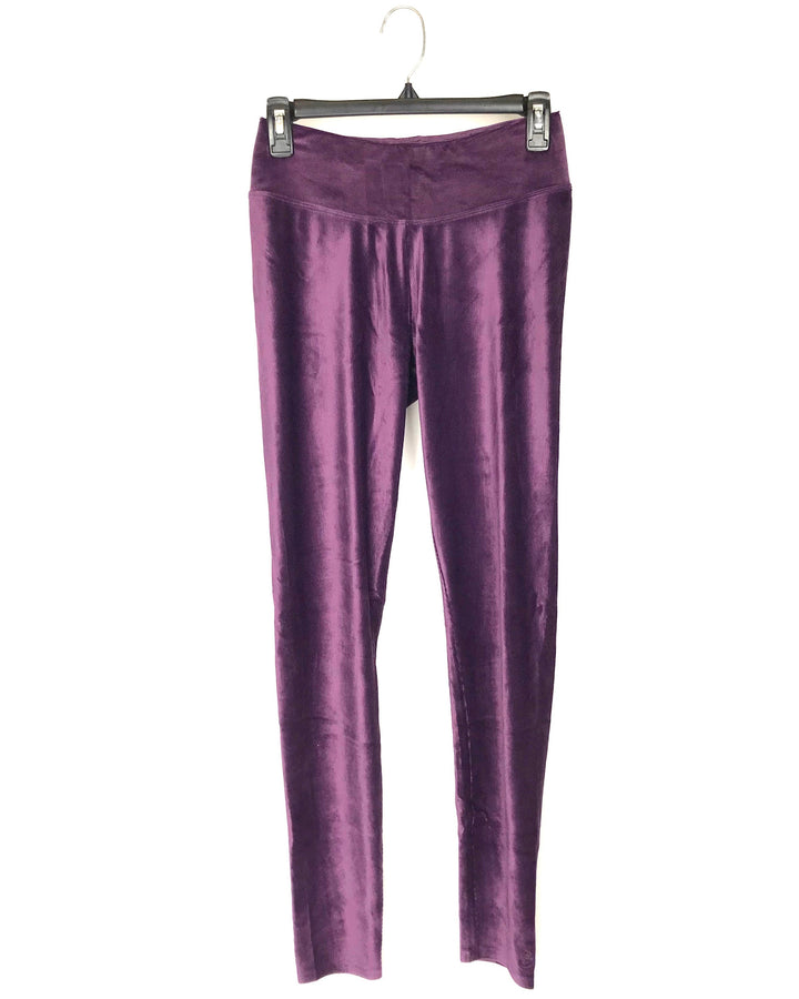 Purple Ribbed Velvet Leggings - Extra Small and Small