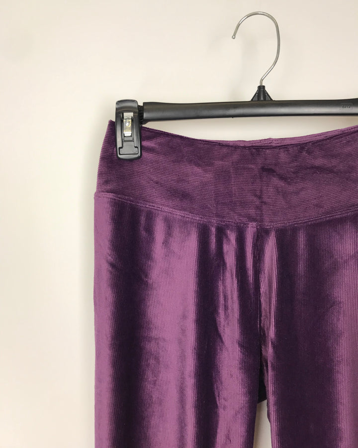 Purple Ribbed Velvet Leggings - Extra Small and Small