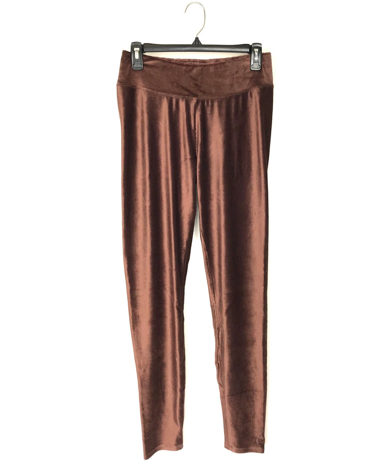 Brown Ribbed Velvet Leggings - Small