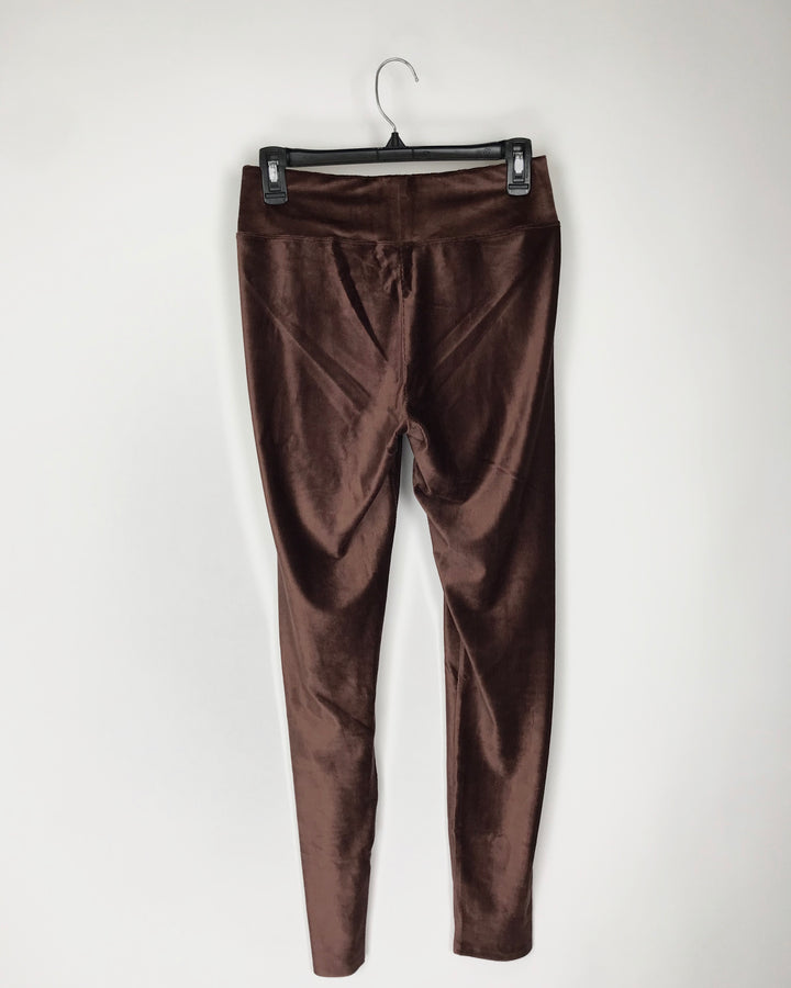 Brown Ribbed Velvet Leggings - Small