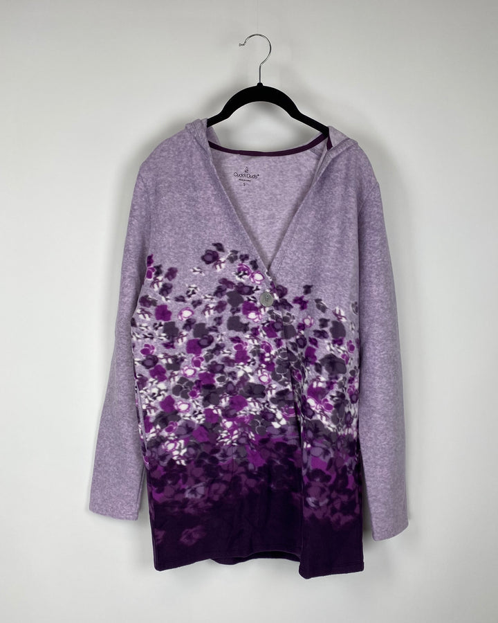 Purple Fleece Printed Cardigan - Extra Small and Small