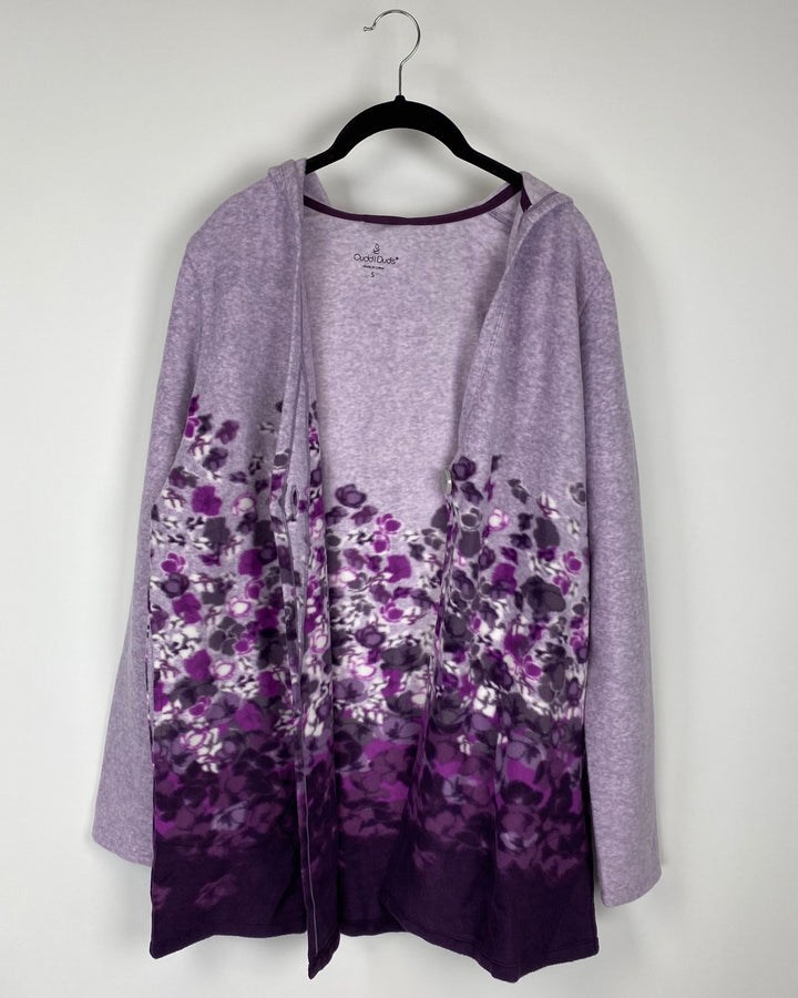 Purple Fleece Printed Cardigan - Extra Small and Small