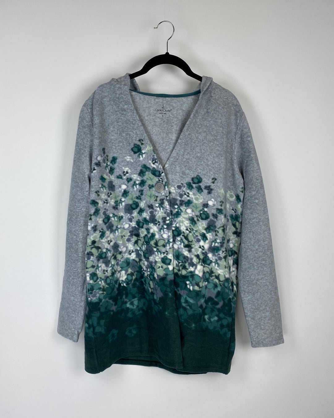 Green And Grey Fleece Printed Cardigan - Extra Small and Small
