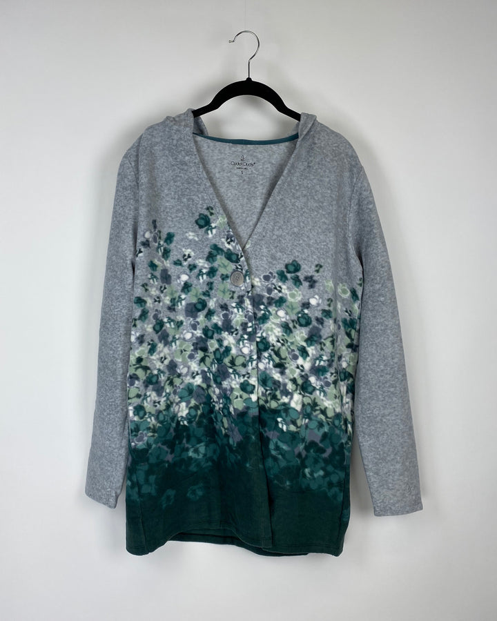 Green And Grey Fleece Printed Cardigan - Extra Small and Small