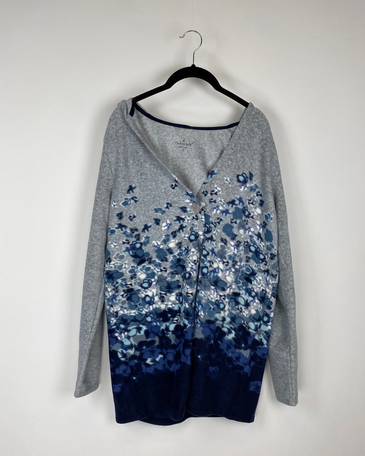 Blue And Grey Fleece Printed Cardigan - Size 2/4
