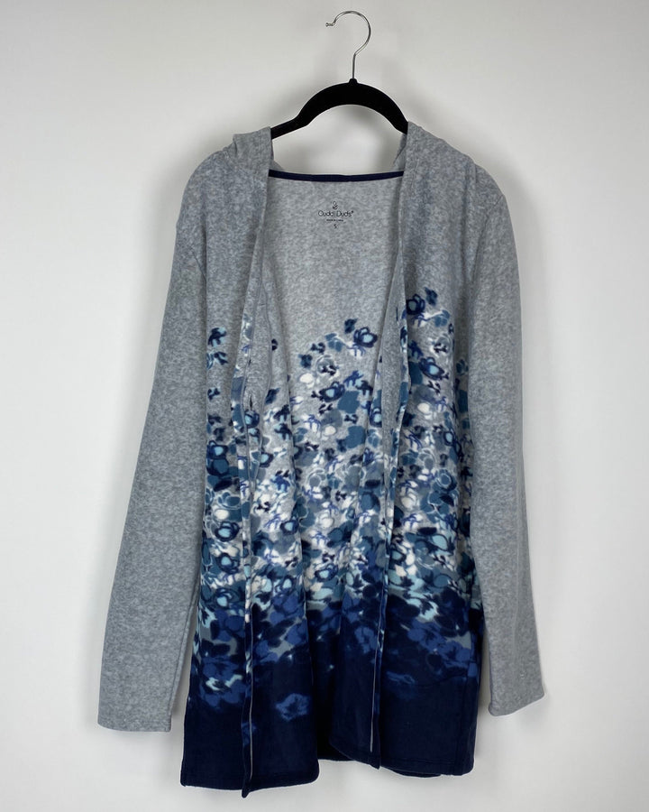 Blue And Grey Fleece Printed Cardigan - Size 2/4