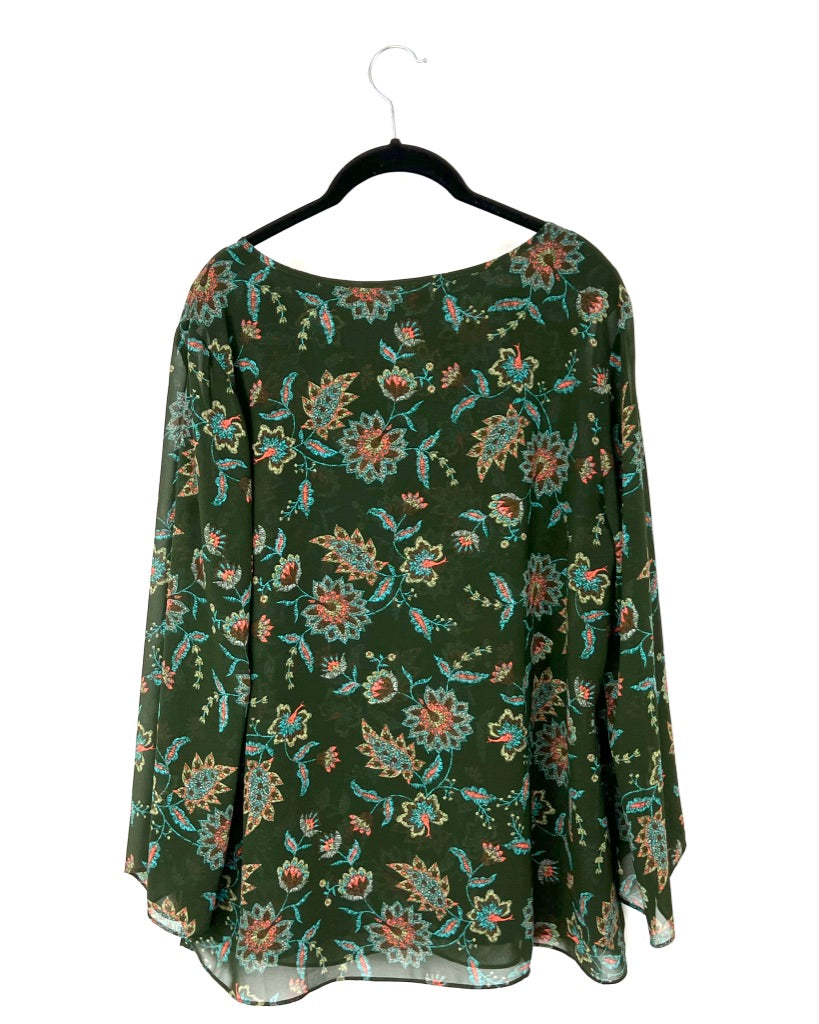 Abstract Floral Green Top - Medium / Large