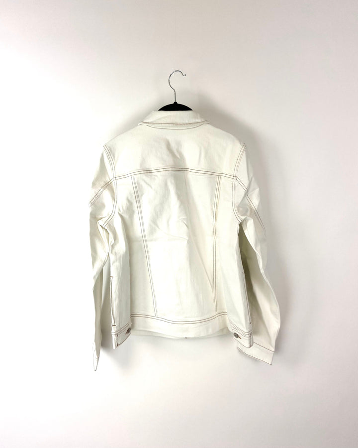 White Patchwork Denim Jacket - Size 8