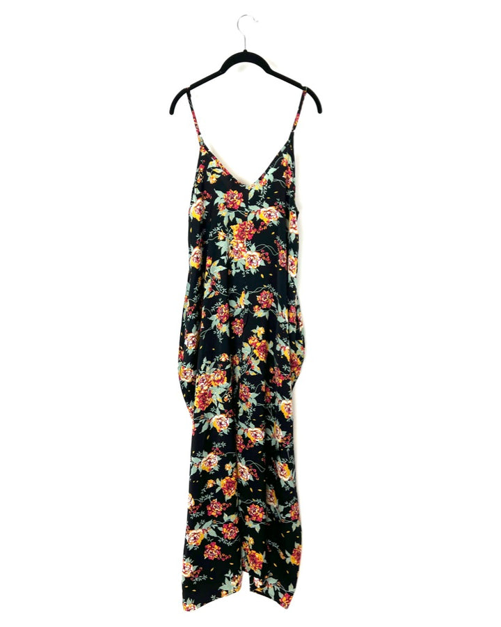 Maxi Black Floral Print Dress - Small/Medium