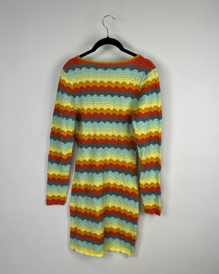 Wavy Cutout Knit Crochet Dress - Small
