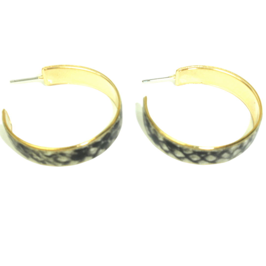 Black Snakeskin Print Hoop Earrings - The Fashion Foundation - {{ discount designer}}