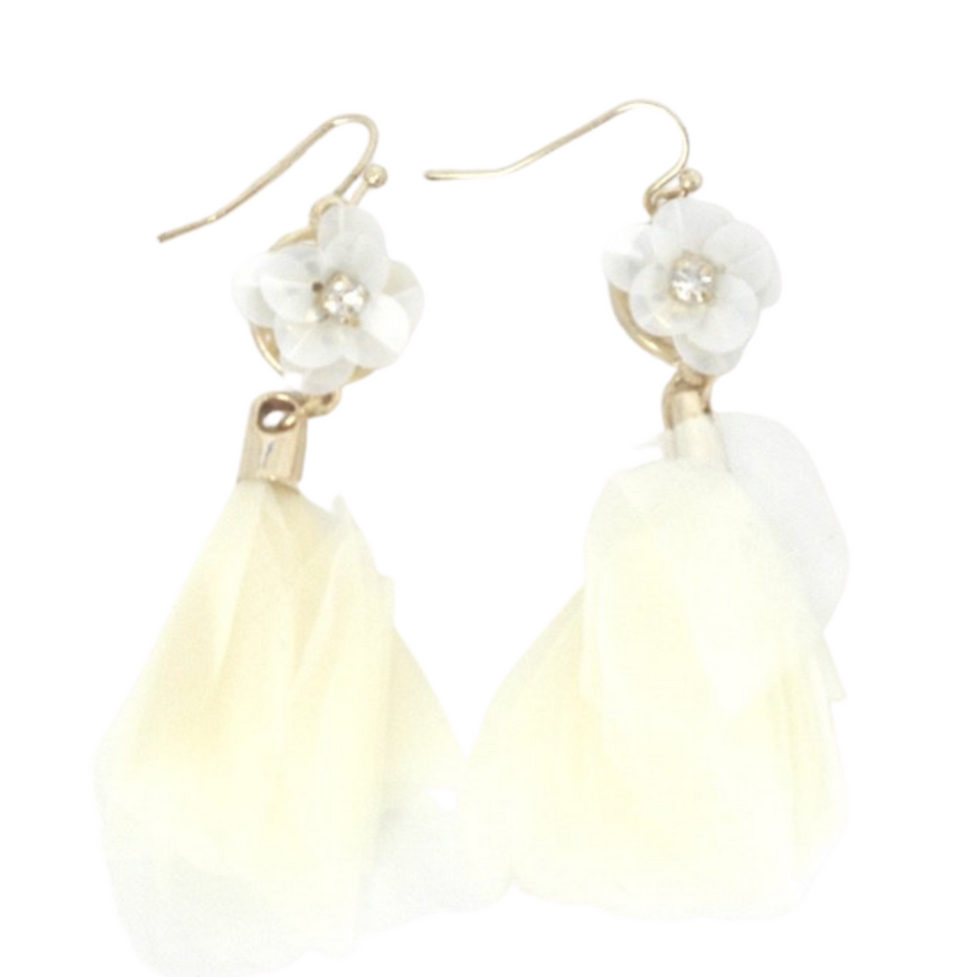 Gold and White Fabric Floral Earrings - The Fashion Foundation - {{ discount designer}}