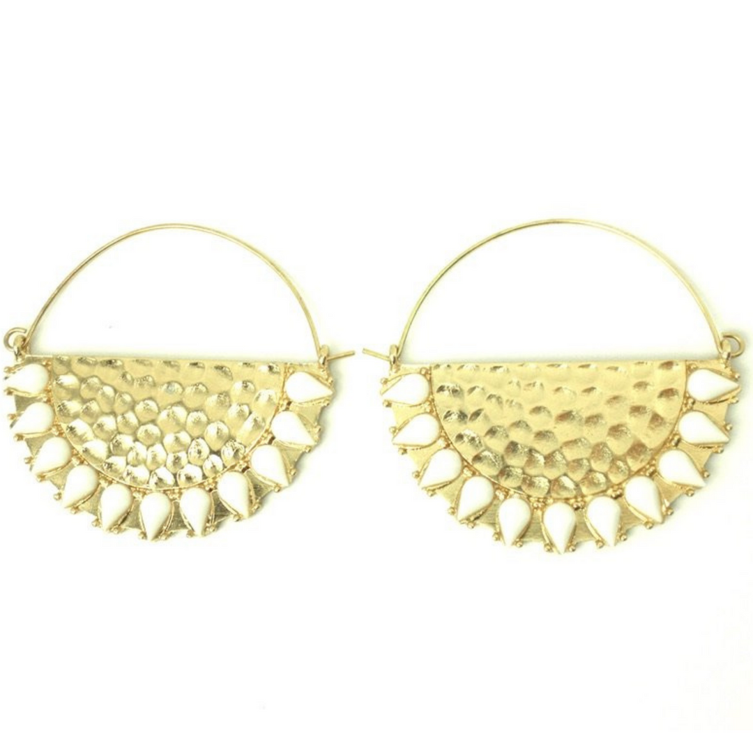 Gold and White Hoop Earrings with Gold Semi Circle - The Fashion Foundation - {{ discount designer}}