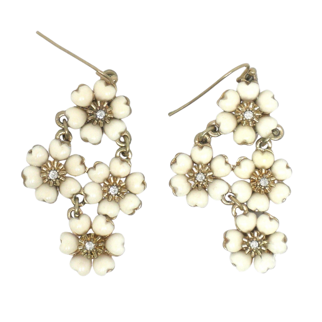 Gold and Cream Floral Dangly Earrings - The Fashion Foundation - {{ discount designer}}