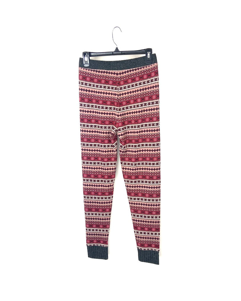 Red Winter Striped Pajama Pants - Small