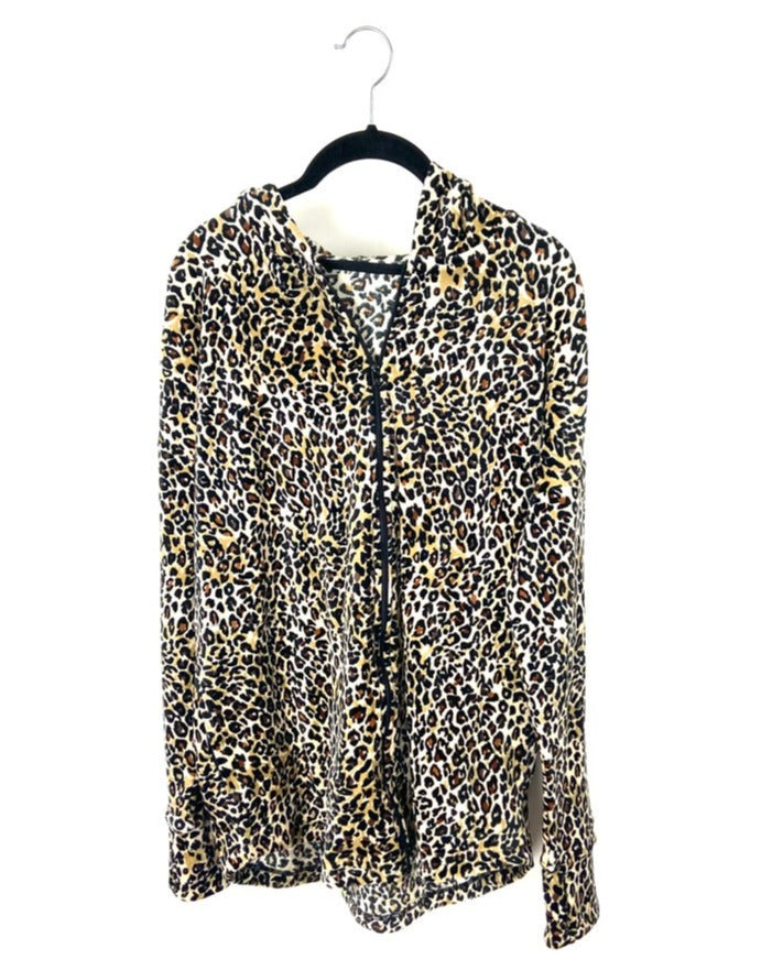 Cheetah Print Fuzzy Zip-Up - Small