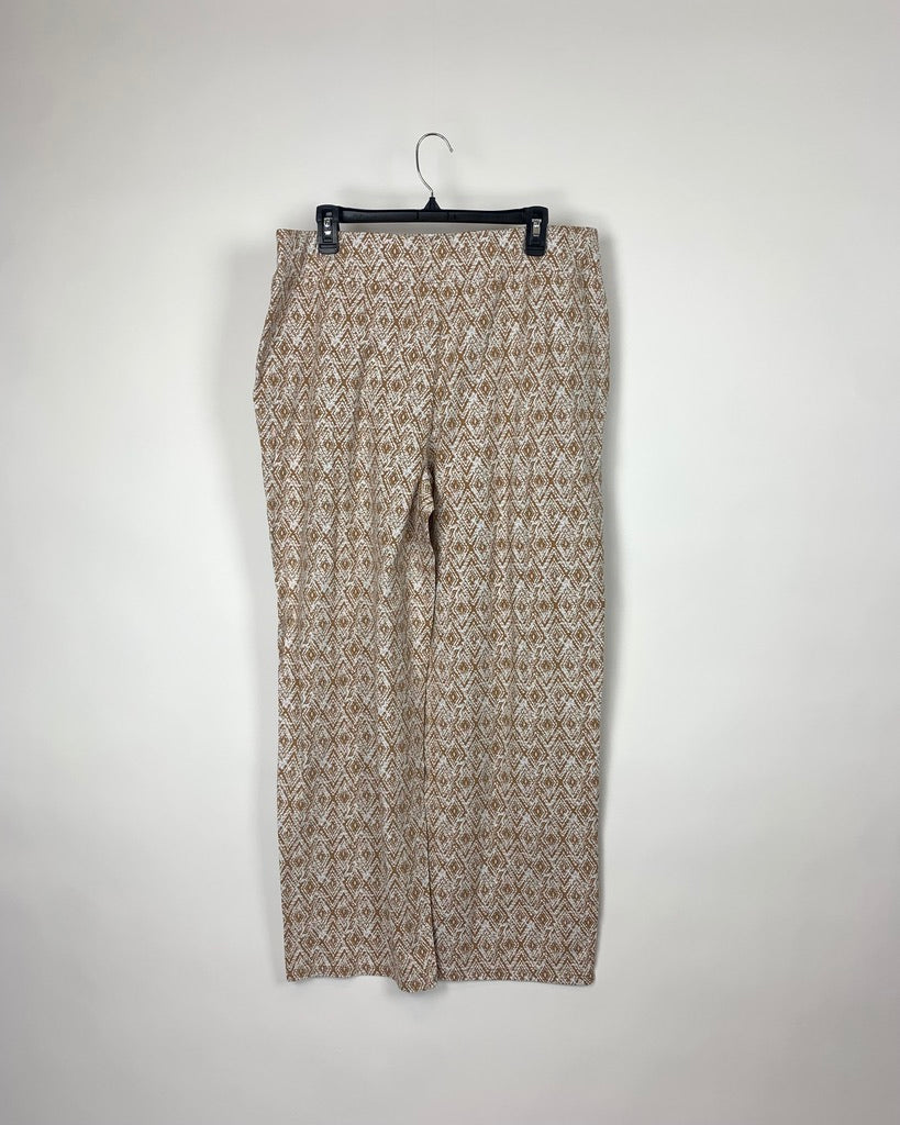 Tan and White Abstract Patterned Pants - Large/Extra Large