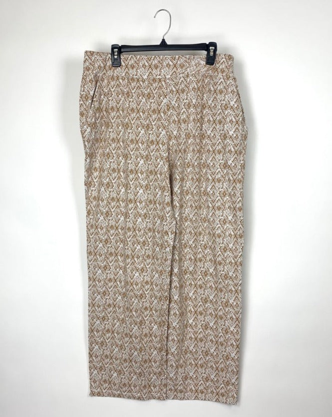 Tan and White Abstract Patterned Pants - Large/Extra Large