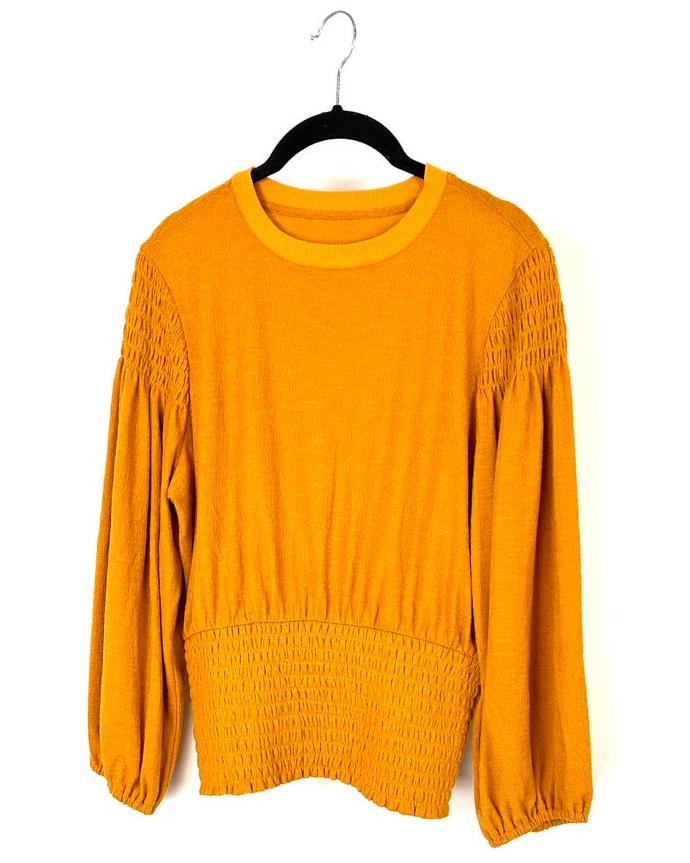 Mustard Yellow Scrunch Long Sleeve Top - Size Small