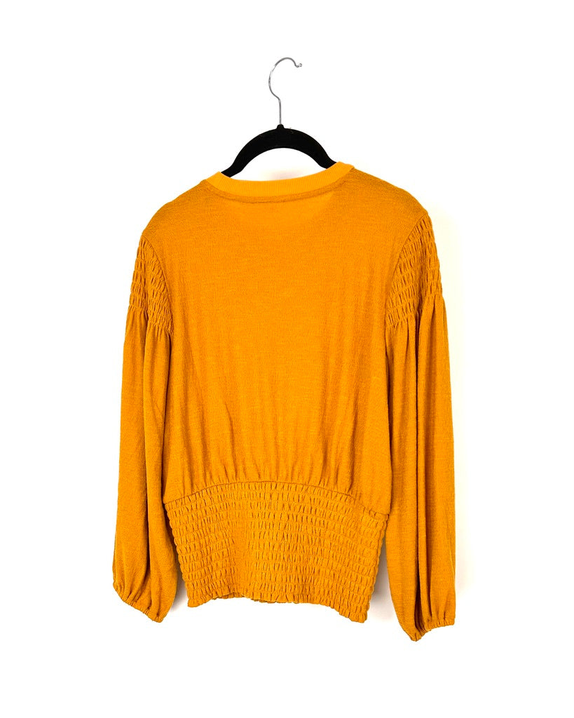 Mustard Yellow Scrunch Long Sleeve Top - Size Small