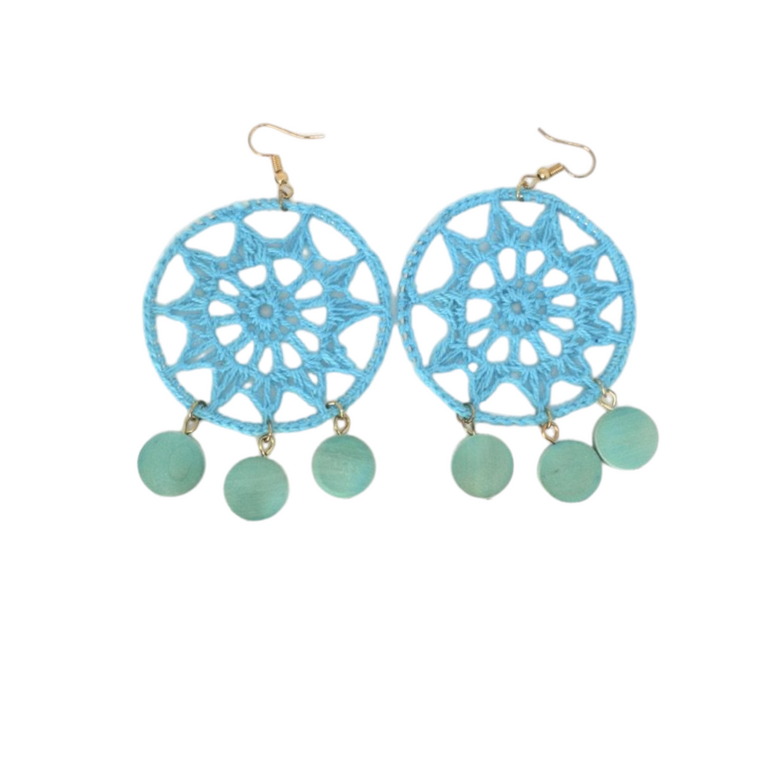Turquoise Crochet Dreamcatcher Earrings - The Fashion Foundation - {{ discount designer}}