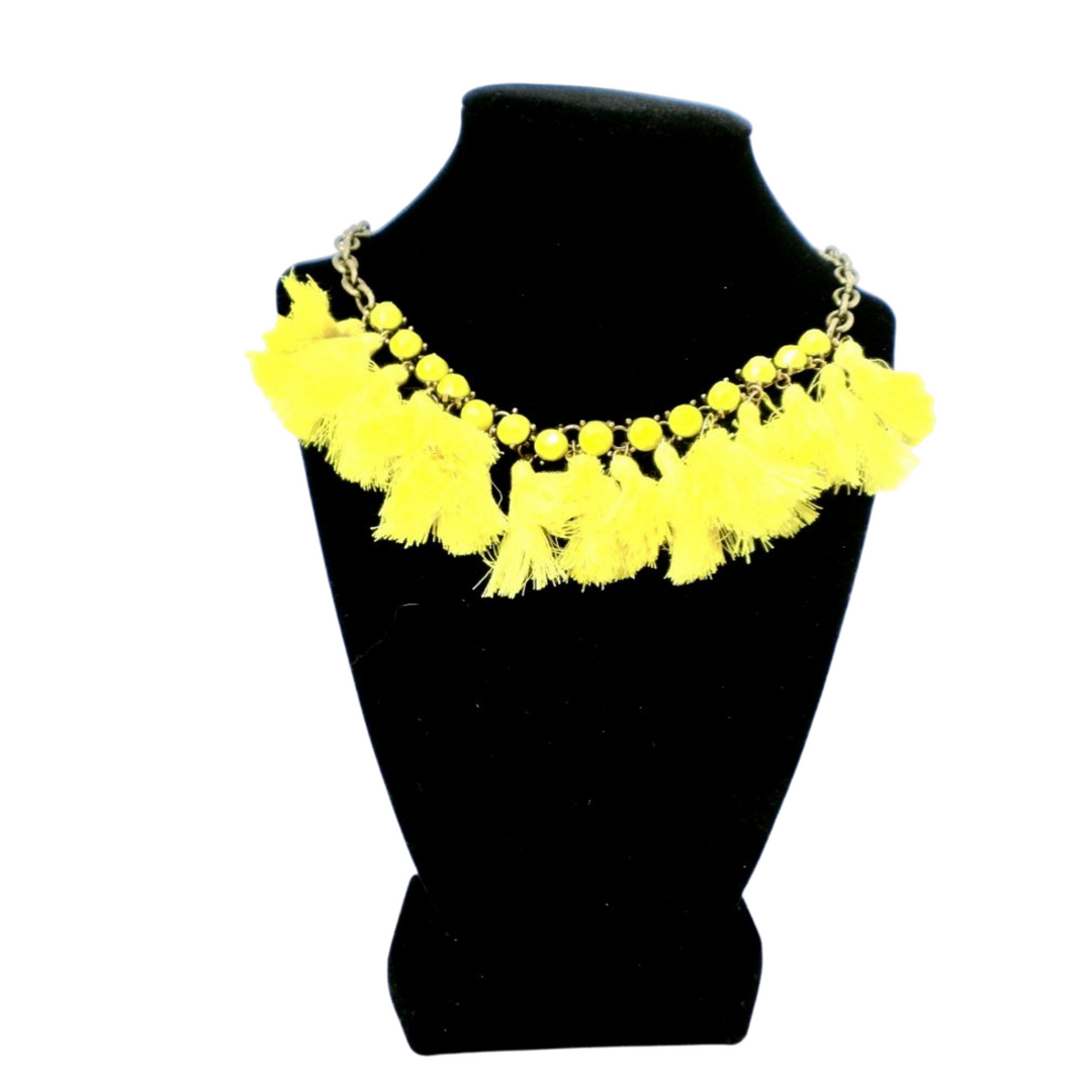 Gold Chain Necklace with Yellow Tassels and Stones - The Fashion Foundation - {{ discount designer}}