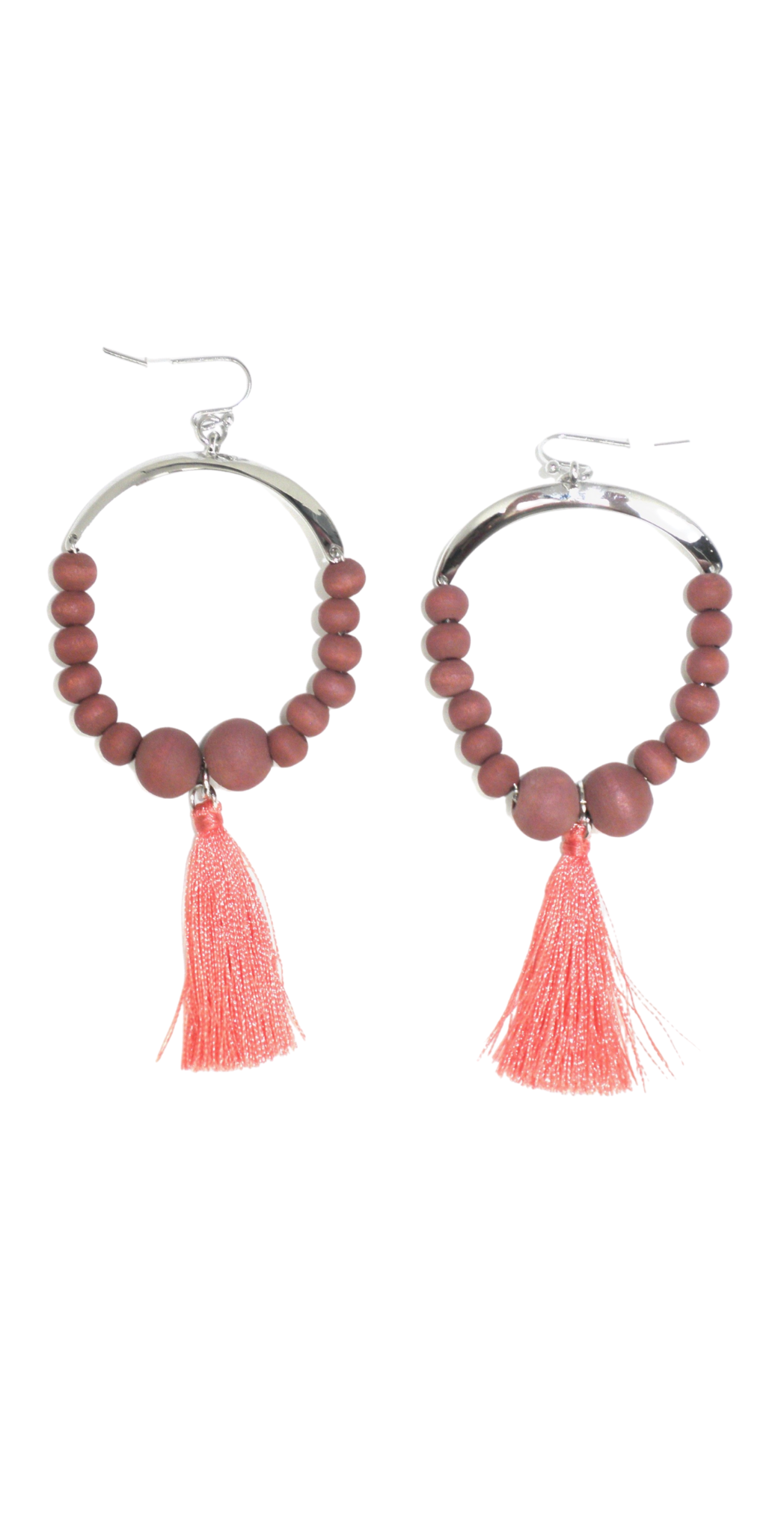 Dangling Earrings with Mauve Beads and Pink Tassel - The Fashion Foundation - {{ discount designer}}