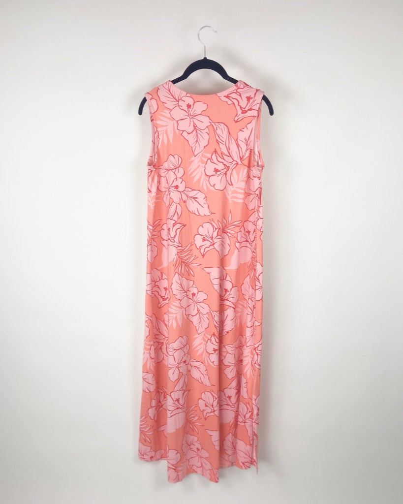 Peach and Pink Tropical Floral Print Dress - Small/Medium