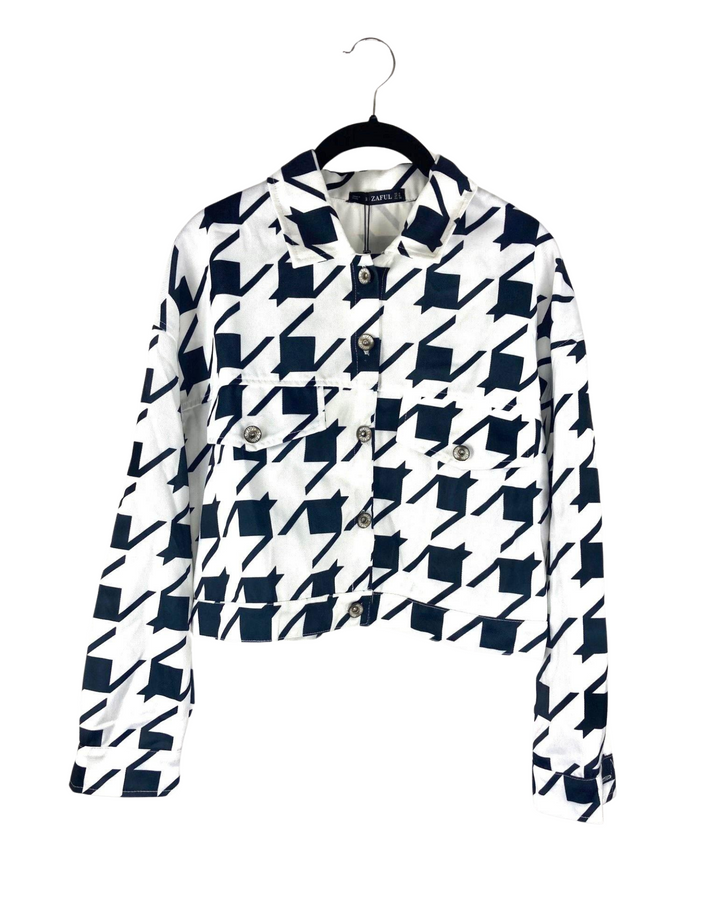 Blue And White Houndstooth Jacket - Small