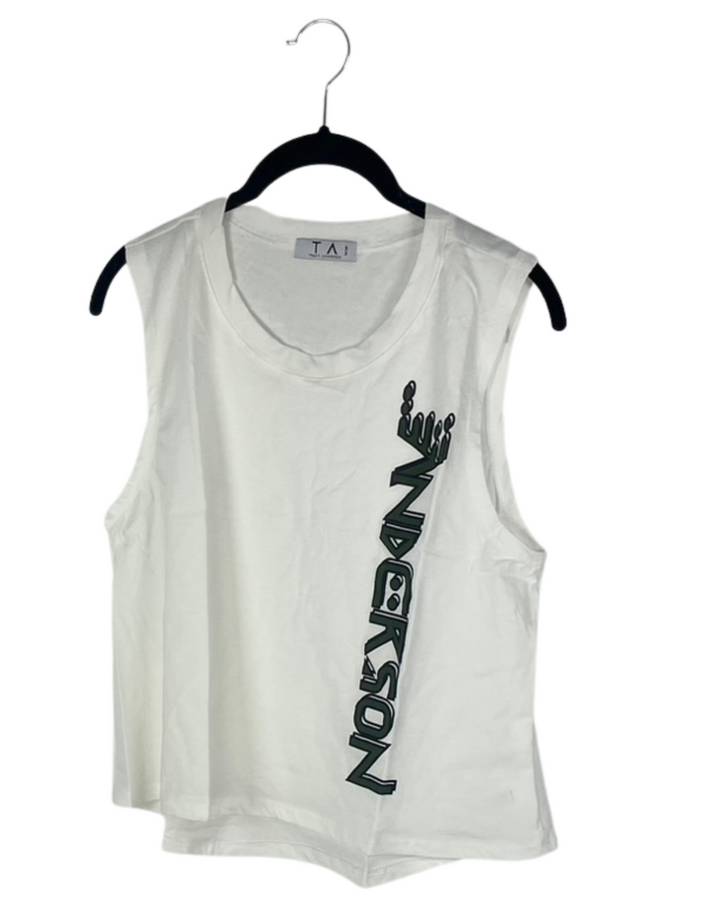 White And Green Tank Top - Size 0, 2, 4 and 6