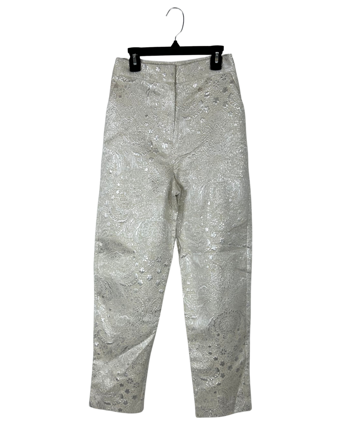 Cream Metallic High Waisted Jacquard Pants - Size 00, 0, 8, 10, 12