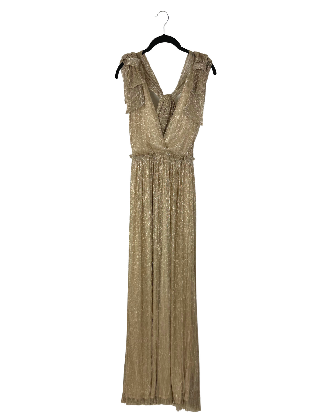 Gold Metallic Tie Shoulder Maxi Dress - Size 0/2 and 2/4