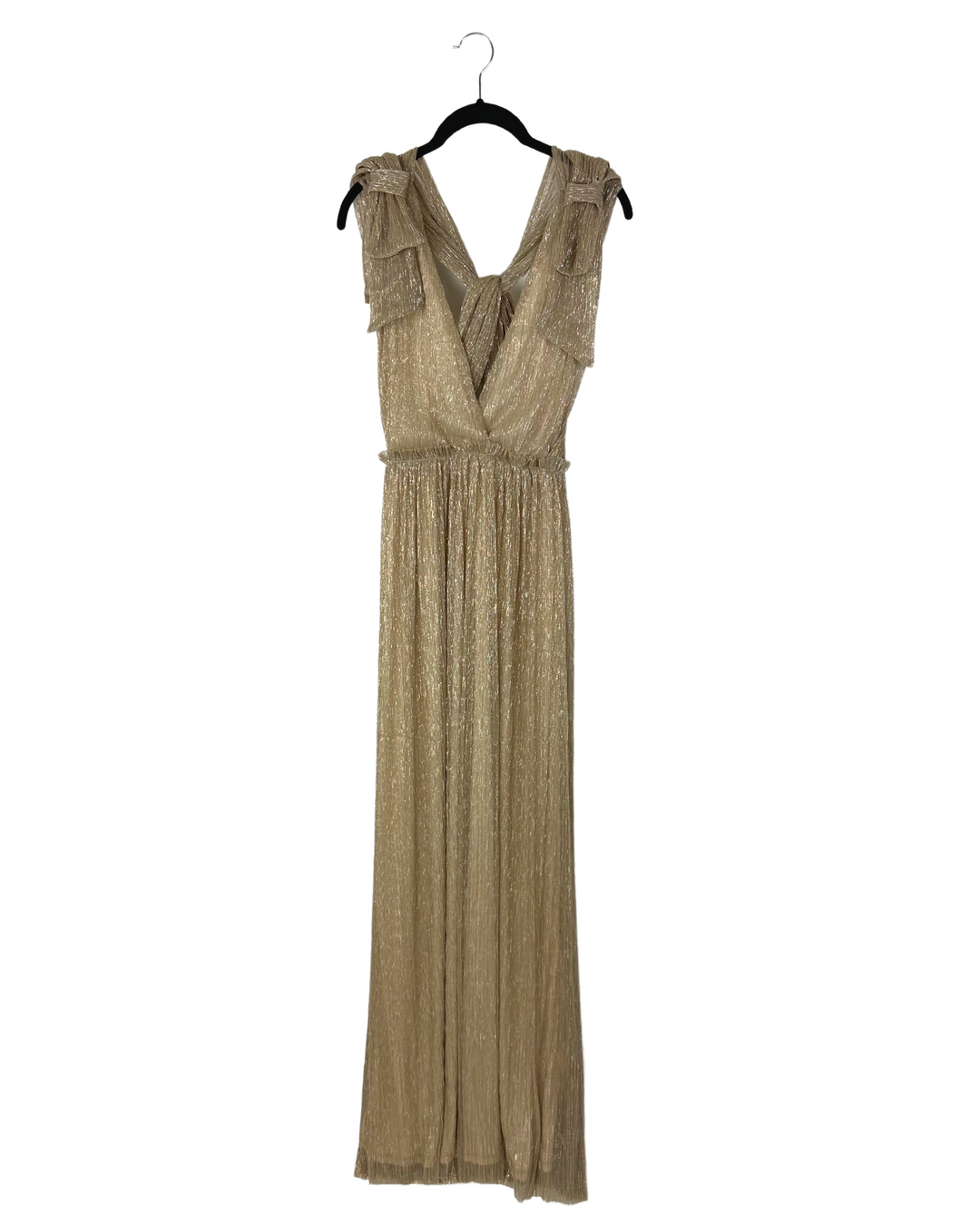 Gold Metallic Tie Shoulder Maxi Dress - Size 0/2 and 14/16