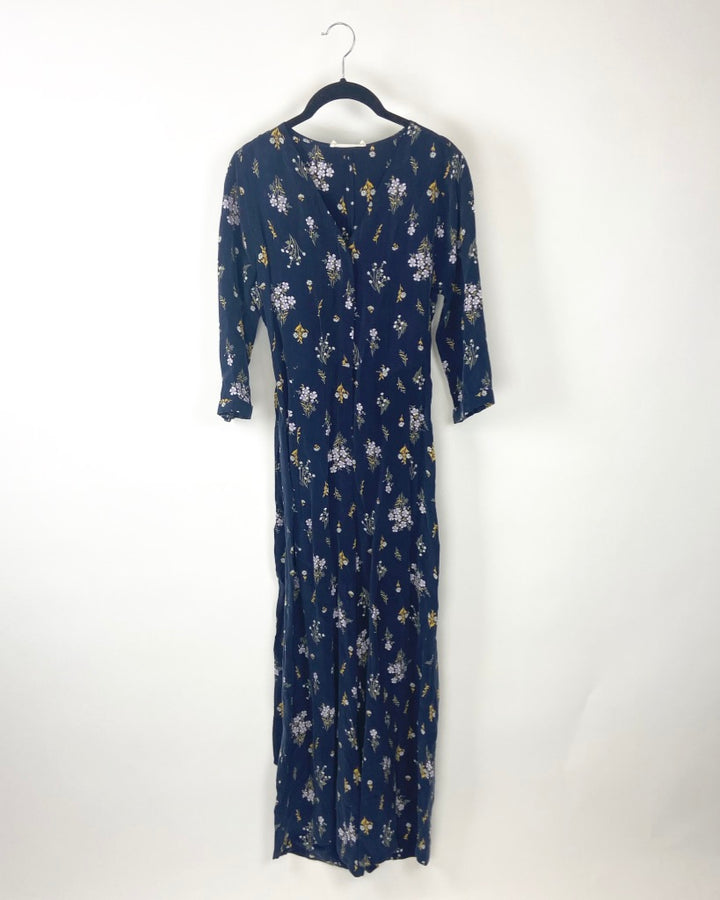 Navy Blue and Floral Jumpsuit - Size 2
