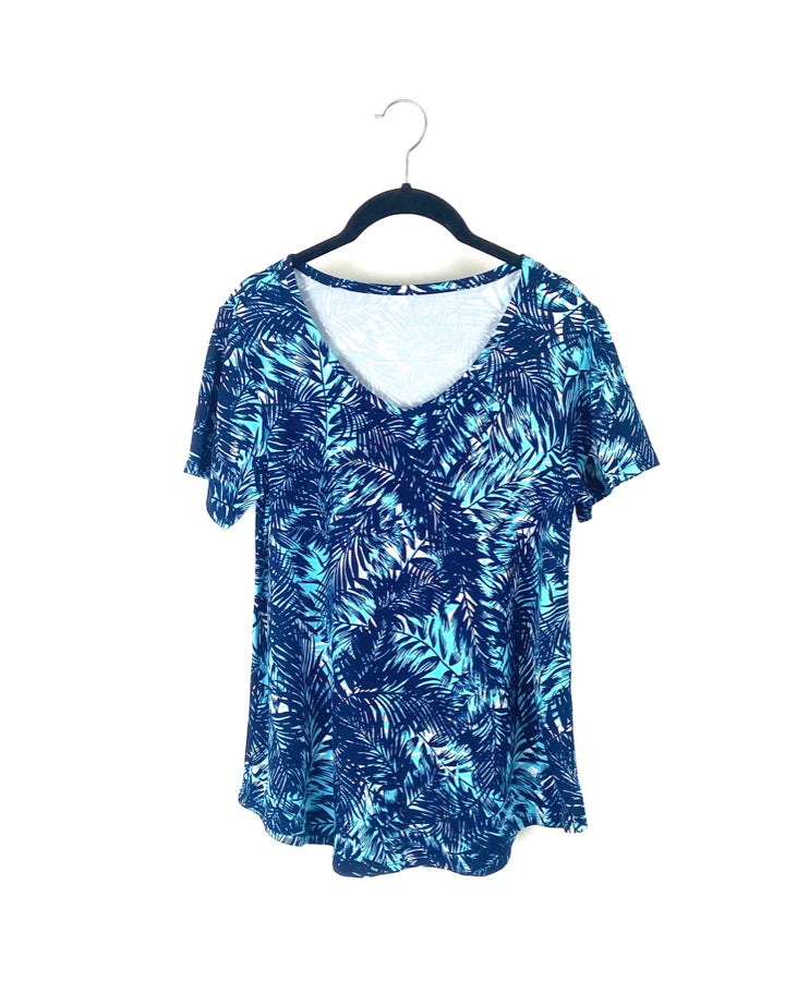 Blue Palm Tree Short Sleeve Top - Small
