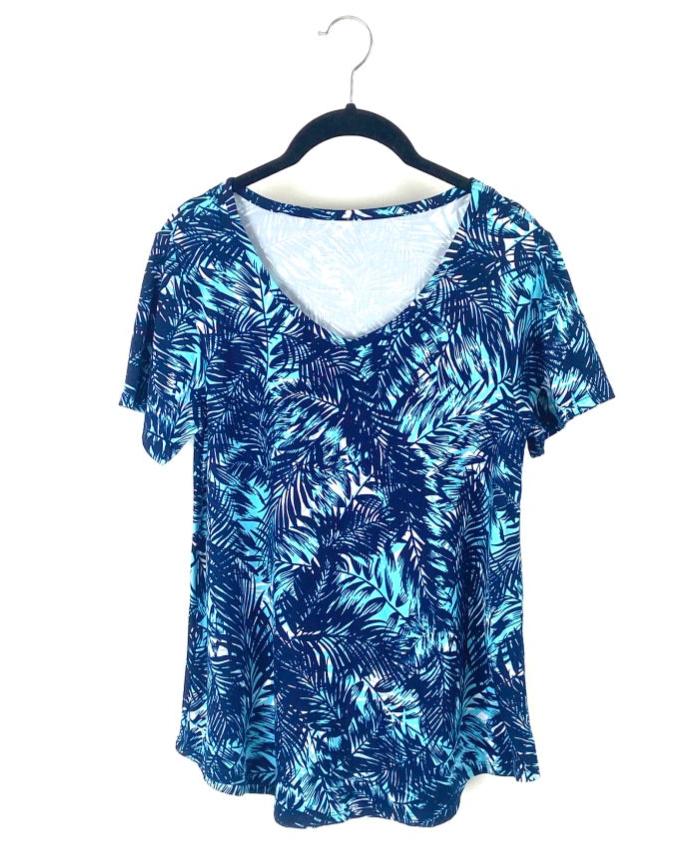 Blue Palm Tree Short Sleeve Top - Small