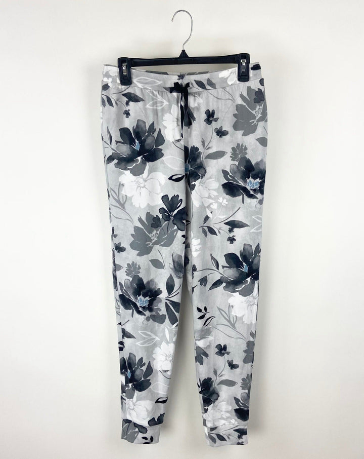 Grey Floral Pajama Pants - Small