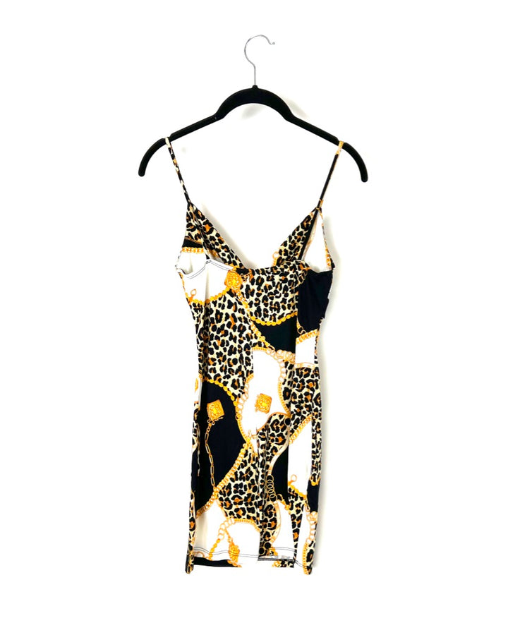 Leopard And Gold Chain Printed Mini Dress - Extra Small And Small