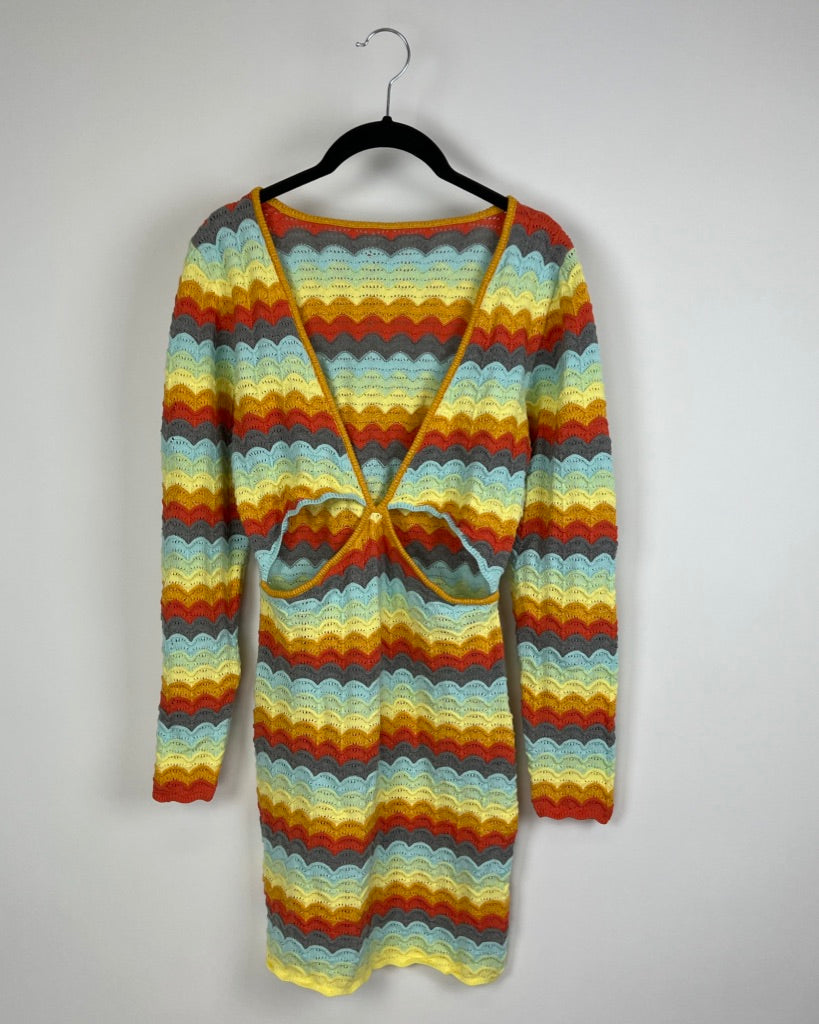 Wavy Cutout Knit Crochet Dress - Small