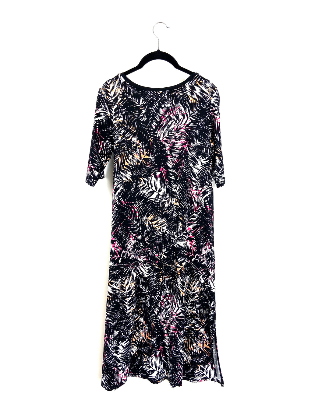Leaf Printed Midi Dress With Tie - Small/Medium