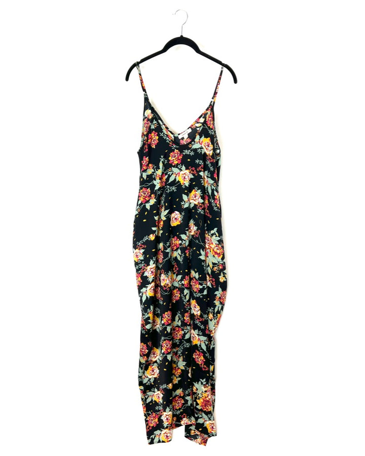 Maxi Black Floral Print Dress - Small/Medium